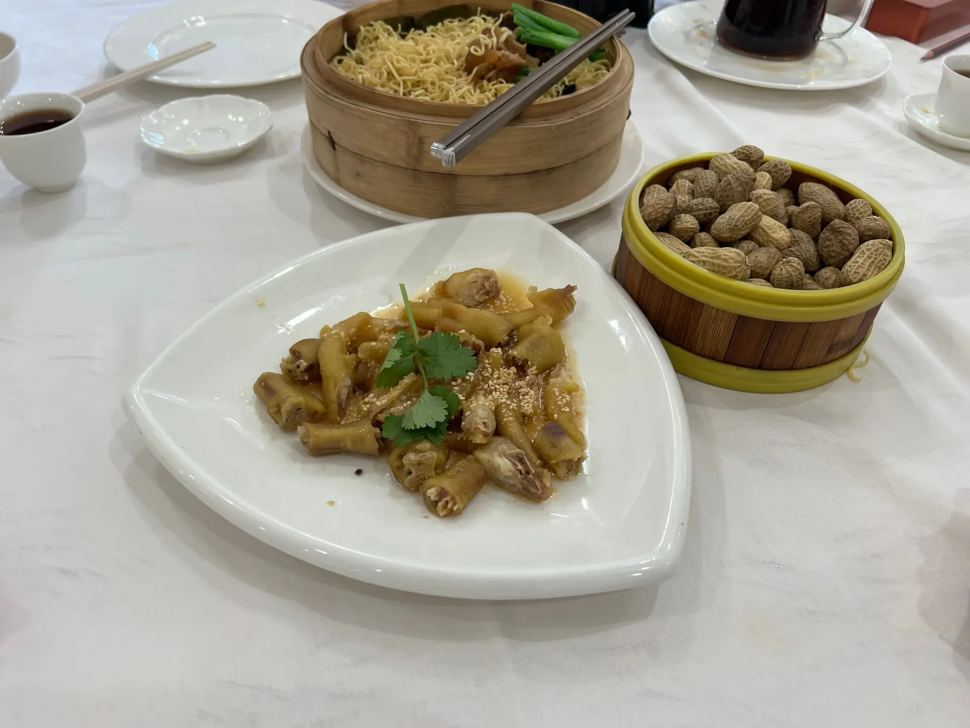 Chicken feet chopped through the bone, served with boiled peanuts