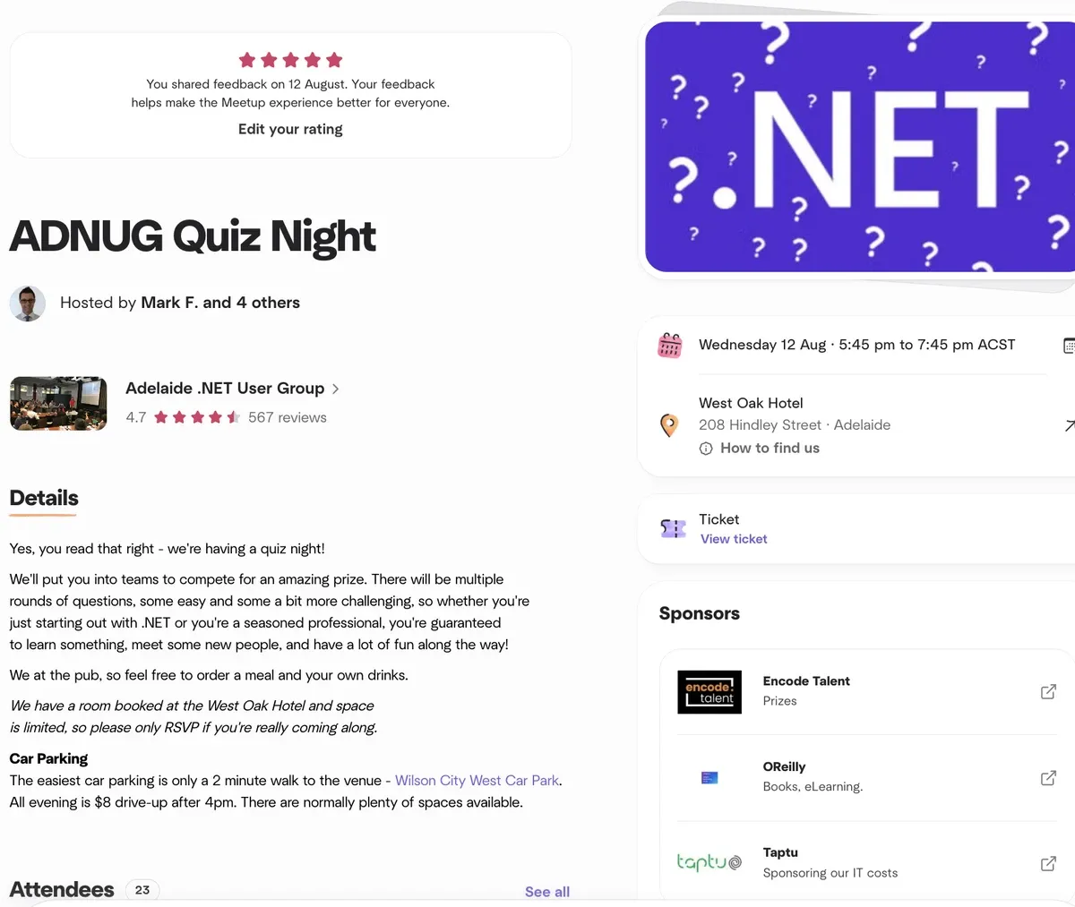 ADNUG Quiz Night meetup page
