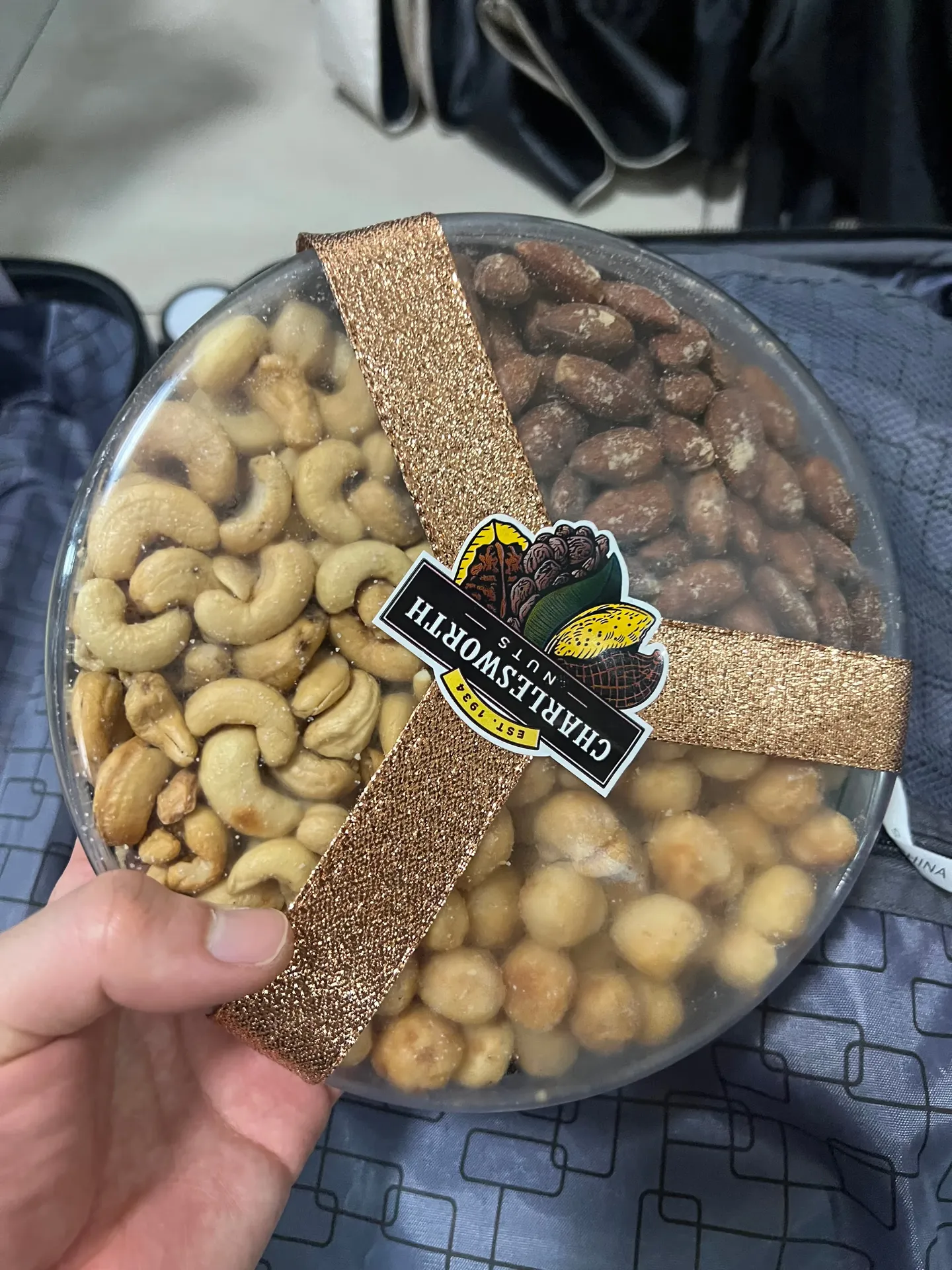 Condensation on a box of nuts in humid Guangzhou
