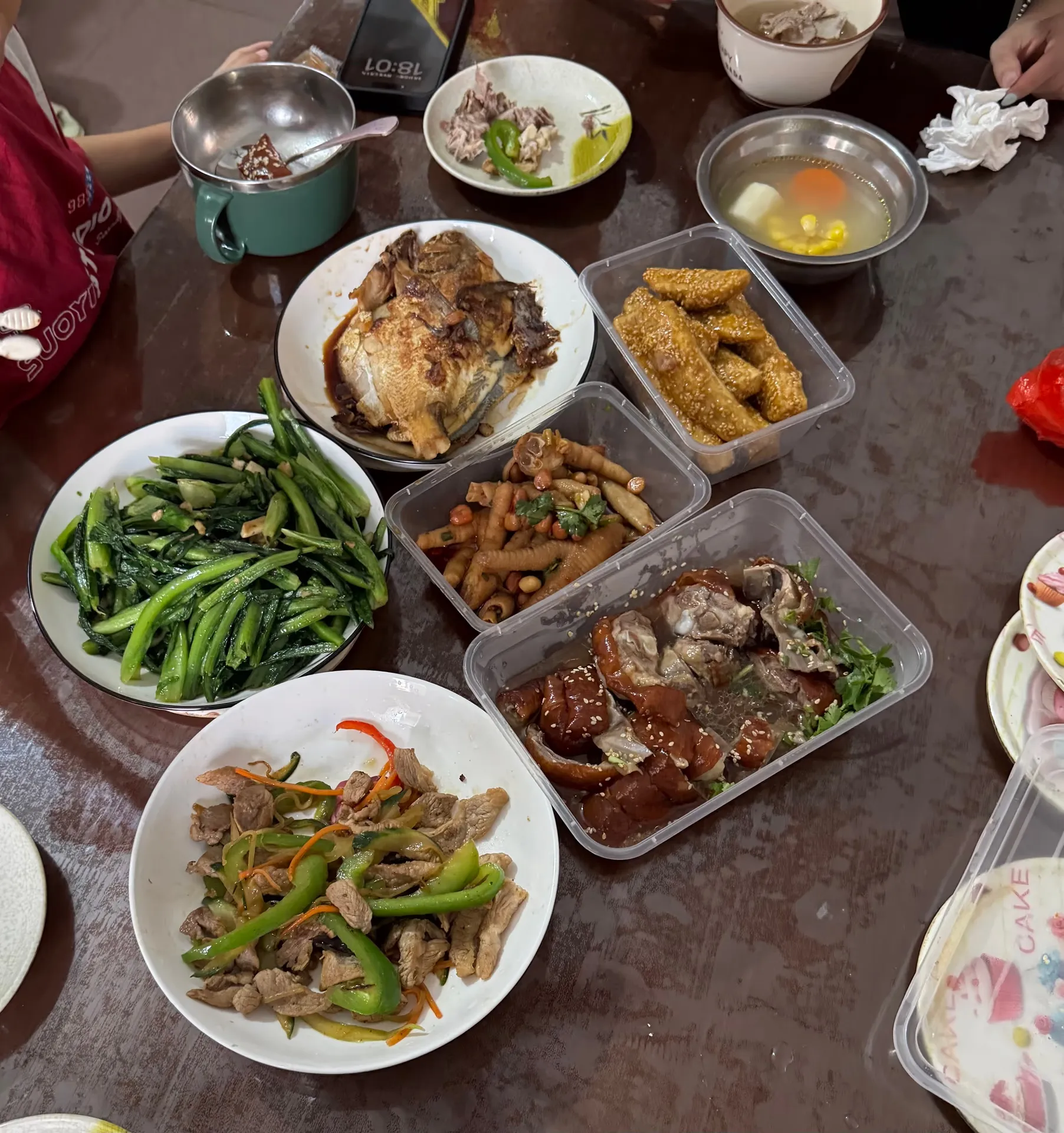 A table set with several dishes