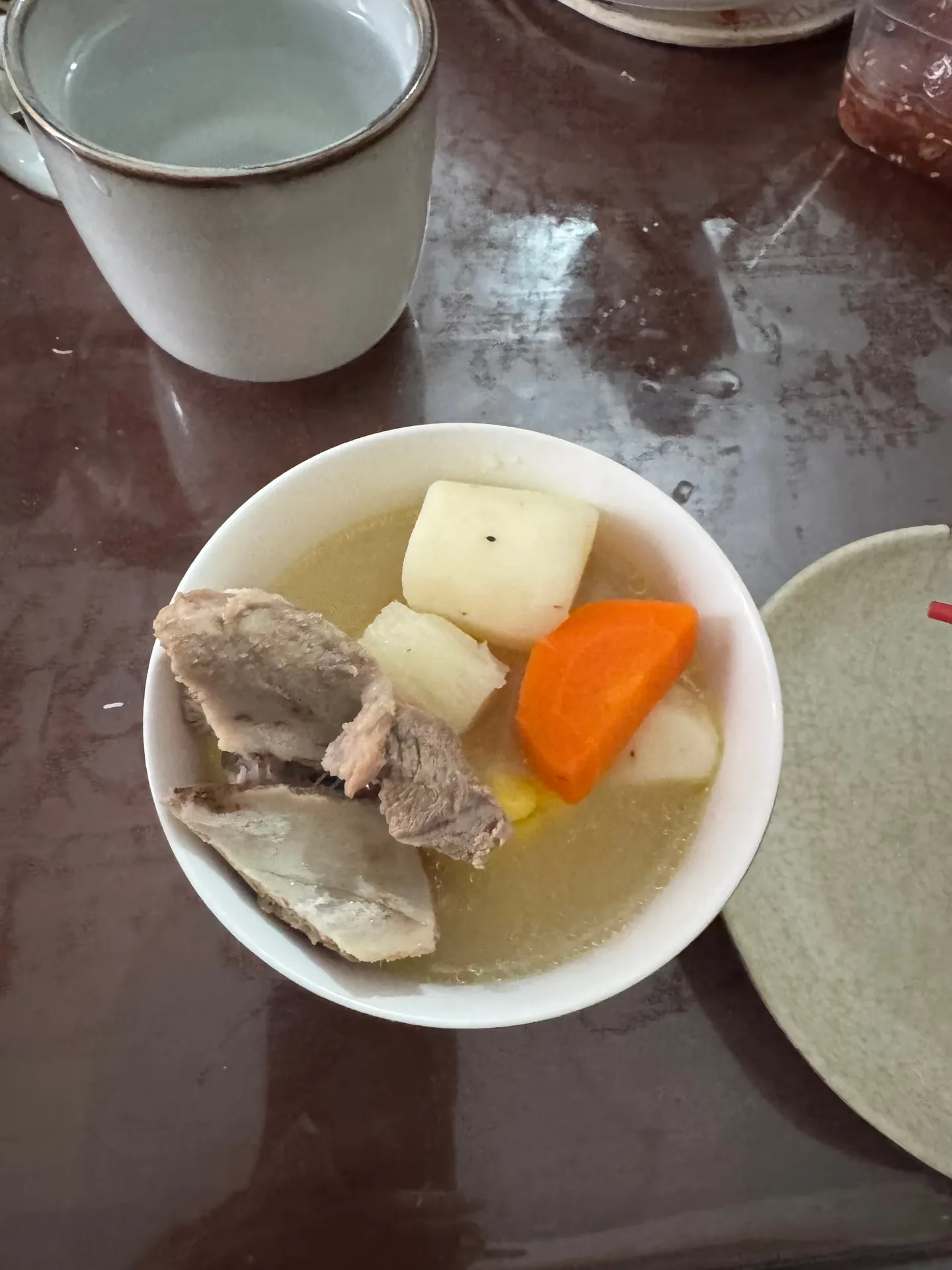 A small bowl of soup