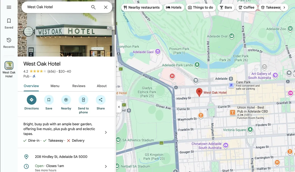 West Oak Hotel on Google Maps